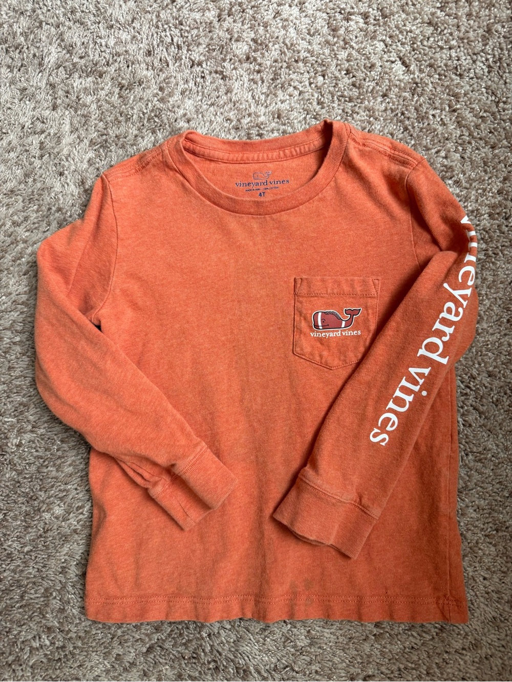 Vineyard Vines Kids Long-Sleeve Tee in Orange with White Sleeve Script